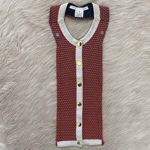 $298 Veronica Beard Red Blue tweed Knit Gold Button Dickey Jacket Blazer Insert